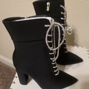 Elegant Black Ankle Boots with Silver Accents
